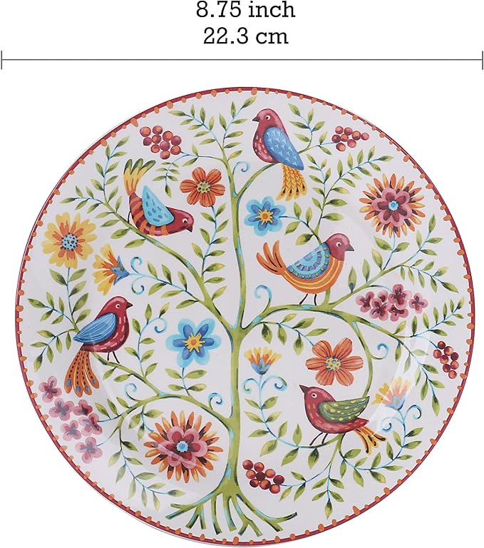 Bico Red Spring Bird Ceramic 12 pcs Dinnerware Set Service for 4 Inclusive of 11 inch Dinner Plates 8.75 inch Salad Plates and 26oz Cereal Bowls for Party Microwave &amp Dishwasher Safe