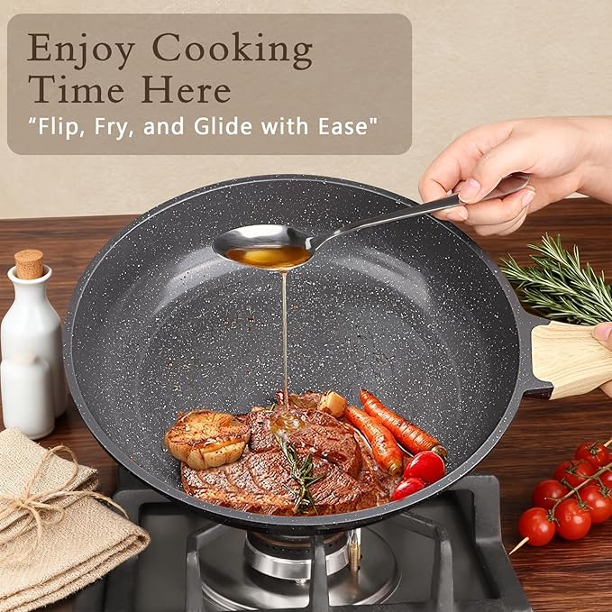 GiPP Ceramic Pots and Pans Set Non Stick - 17 Pcs Nonstick Cookware Set Non-toxic Healthy Kitchen Cooking Set w/Frying Pans Set Dishwasher Safe PFAS PTFE PFOA PFOS Free Dark Gray