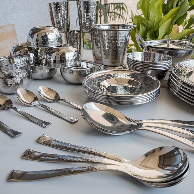 Indian Art Villa Stainless Steel Dinner Set/Thali Set of 52 Pieces Dinnerware Tableware Or Crockery