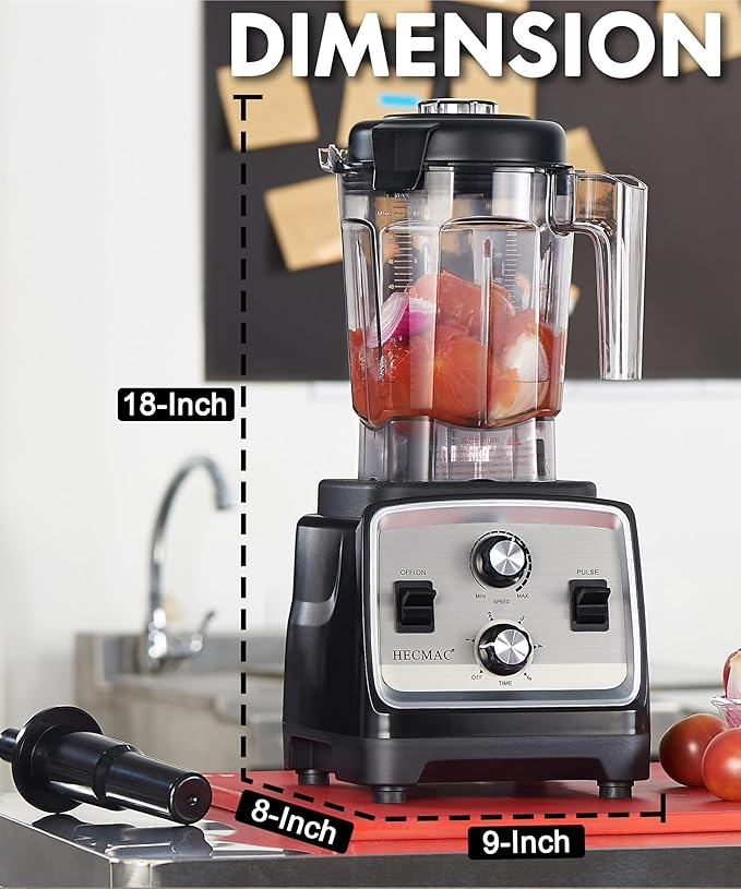 HECMAC 3-Peak HP Blender - 2200W Max/1400W Rated 68oz BPA-Free Pitcher Easy to Use Self-Clean Tamper - Smoothies Ice Crush Frozen Drinks Food Prep - Home &amp Commercial 110V