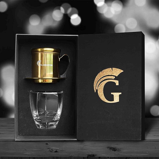 Vietnamese Coffee Maker Filter Phin Small French Press Portable Cup Single Serve Coffee Makers Gift for coffee lovers (Gold 1)
