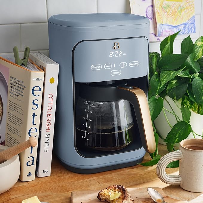 B - Coffee Maker 14-Cup Touch Display Programmable 1200W Stainless Steel Keep Warm 24h Timer (Cornflower Blue)