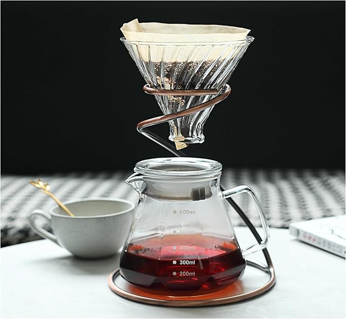 Pour Over Coffee Maker Set20oz/600ml Pour Over Coffee Dripper &amp Glass LidMetal Dripper Stand and 100 Count Paper Coffee Filters4 in 1 Set for Home or Office lucency