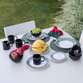 Manhattan Comfort Biona 16 Piece Ceramic Dinnerware Set Service for 4 Scratch-Resistant Oven &amp Microwave Safe Smooth &amp Durable Dishes with Elegant Geometric Patterns Black/Ivory