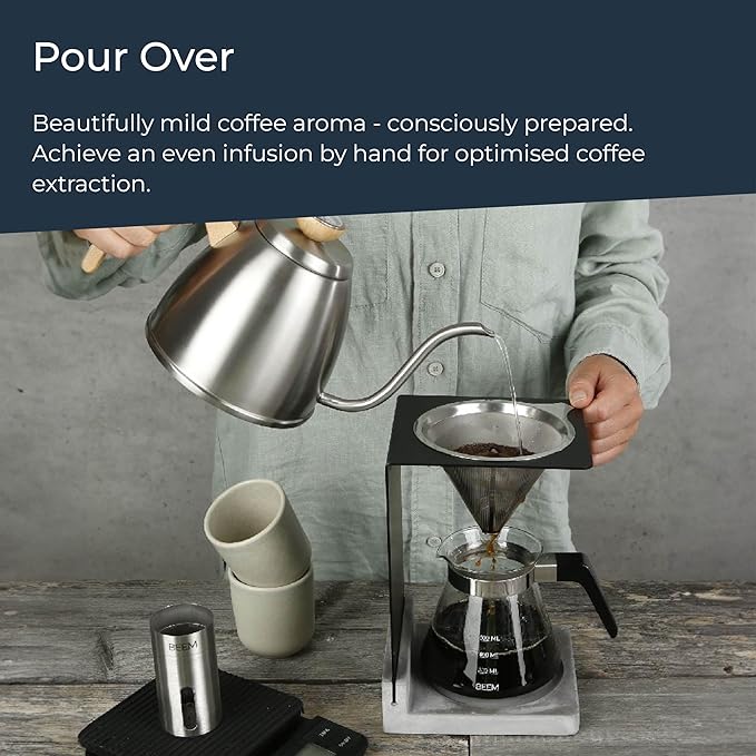 BEEM - Pour Over Coffee Maker 4 Piece Coffee Dripper Machine with Glass Jug Serves up to 4 Cups (0.5L)