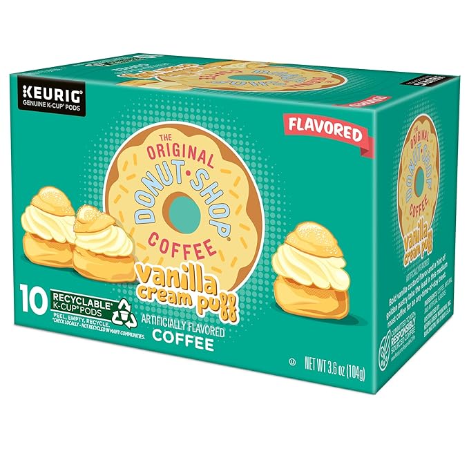 The Original Donut Shop Vanilla Cream Puff Coffee Keurig Single Serve K-Cup Pods Medium Roast Coffee 60 Count (6 Packs of 10)