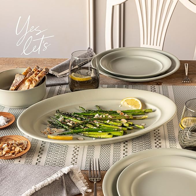 over&ampback Rim Stoneware Serving Platter - Elegant 1-Piece Oval Serving Platter to Complete Your Kitchen Set - 16 L x 10.8 W Semi-Matte Sage
