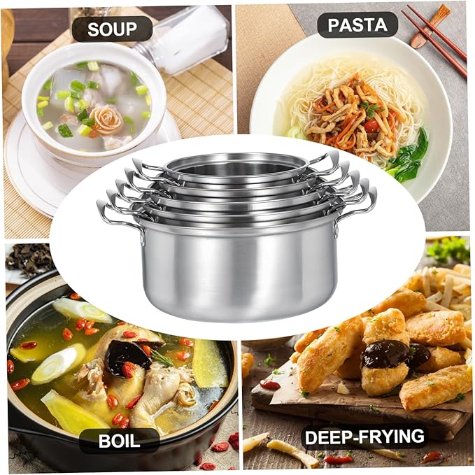 5sets Stainless Steel Soup Pot Set Pot Lid Induction Cookware Set for Soup Stew Porridge Canning