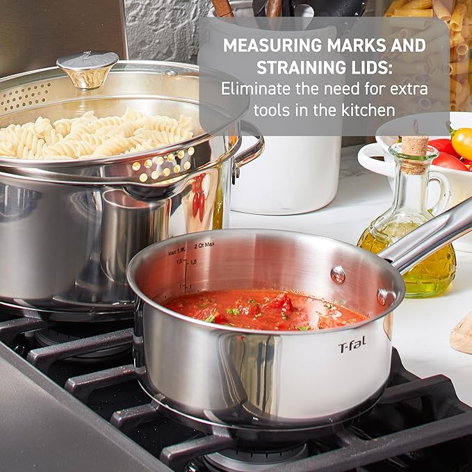T-fal Gourmet Stainless Steel Cookware Set: 20-Piece Kitchen Essentials Induction Compatible Dishwasher Safe Oven Safe to 500F Durable Pots and Pans with Steamer for Versatile Cooking