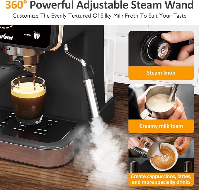 SUNVIVI 20 Bar Espresso Machine for Home and Office 3-in-1 Iced Coffee Maker with Milk Frother Espresso Shot &amp Iced Coffee LED Touchscreen 52OZ Removable Water Tank Professional Coffee Brewin