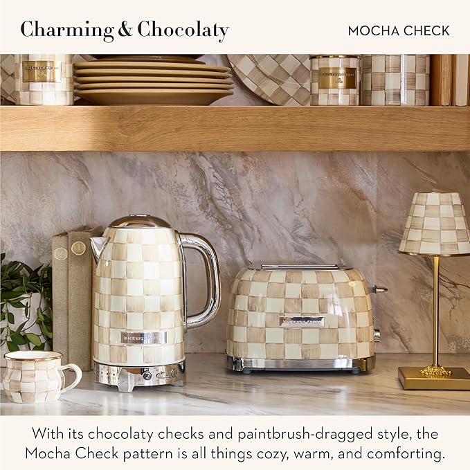 MACKENZIE-CHILDS 2-Slice Toaster Decorative Toaster for Kitchen Brown-and-White Mocha Check