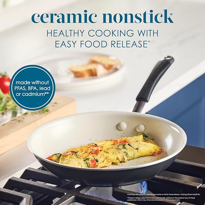 Rachael Ray Cucina Ceramic Cookware Set - 13 Pieces - Ceramic Pots and Pans Set w/Nonstick Frying Pans Saute Pan Saucepans Stockpot Lids Pan Protectors &amp Cooking Utensils - Peppercorn