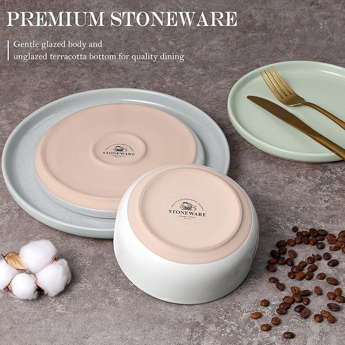 Vesteel 18-Piece Dinnerware Set Ceramic Plates and Bowls Set for 6 Speckled Stoneware Dishes Set for Family Microwave &amp Dishwasher Safe - Multi-Color