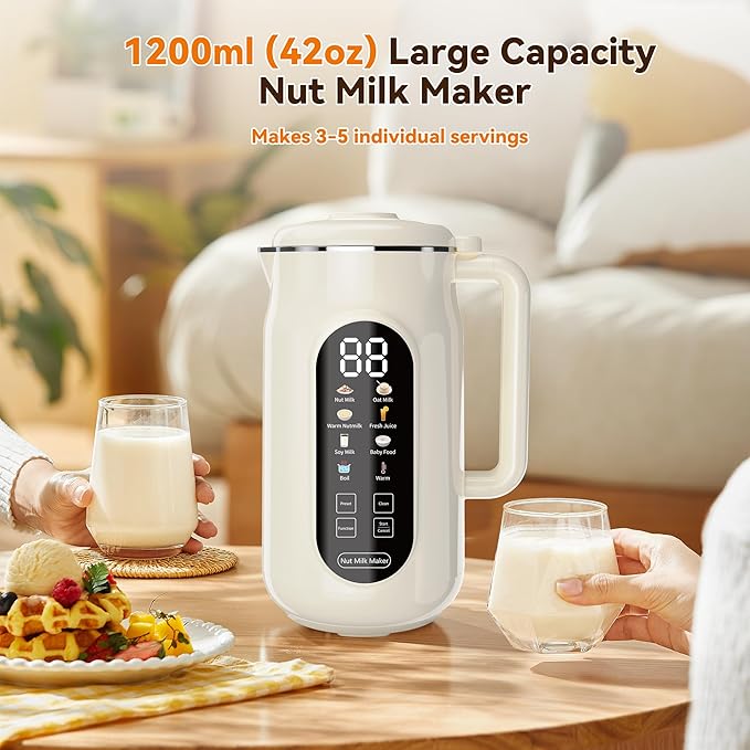 10-in-1 Nut Milk Maker Machine 42oz Automatic Nut Milk Maker with LED Touch Screen Self-Cleaning 12H Delay Start Keep Warm Automatic for Soy/Oat/Almond Milk JuiceCoconutPlant Base &amp Boil W