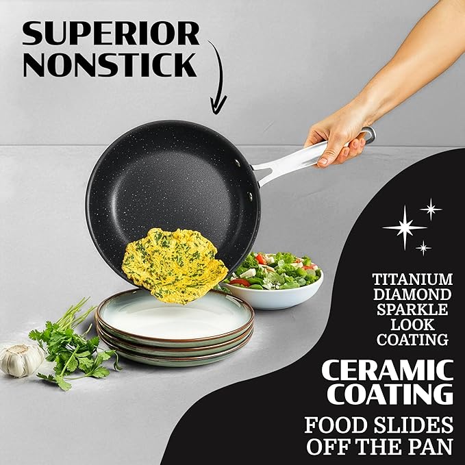 Granitestone Ceraluxe 20 Pc Ceramic Cookware Set Nonstick Complete Pots and Pans Set Non Stick for Kitchen with Bakeware Utensils &amp Steamer Non Toxic Made Without PFOA PFOS Oven &amp Dishwash