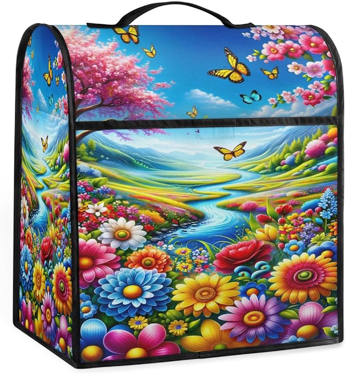 cfpolar Kitchen Aid Mixer Cover Compatible with 6-8 Quarts Butterfly Flower Cherry Blossom Stand Mixer Cover Kitchen Aid Mixers Accessories Appliance Organizer Bag Dust Covers with Zipper Pocket