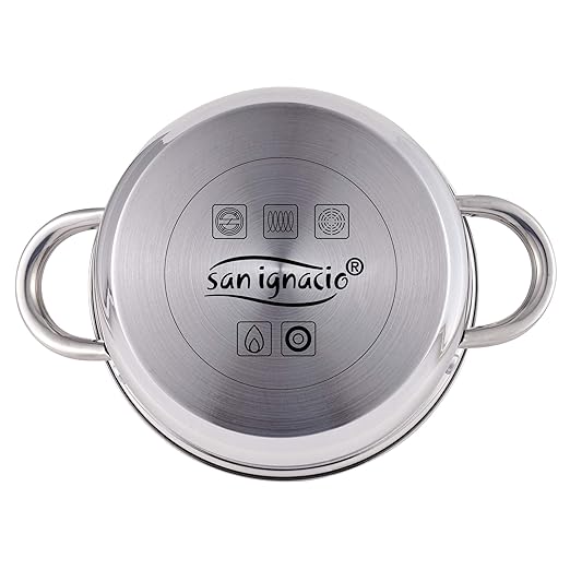 San Ignacio 7-Piece Cookware Set - Stainless Steel Includes 16 x 7.5 cm Casserole 18 x 8.5 cm Saucepan with Lid 20 x 9.5 cm Saucepan with Lid 24 x 11.5 cm Casserole with Lid
