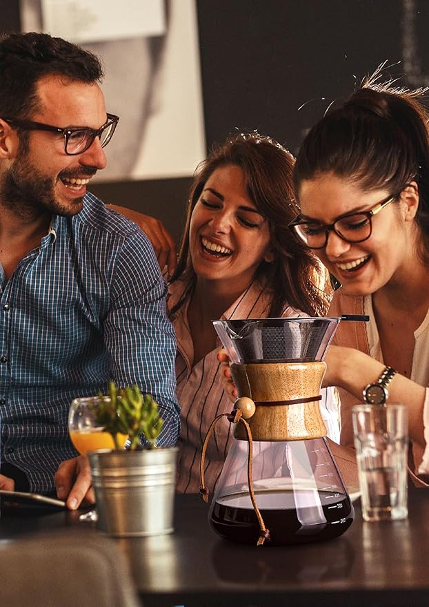 AGOGO Pour Over Coffee Maker Glass - 8 Cup Barista Kit with 304 Stainless Filter for Home Office Camping Cafes - Easy Clean Coffee Dripper Set (Soft Towel&ampBrush) (8 Cup/28 oz-Slim Shape)