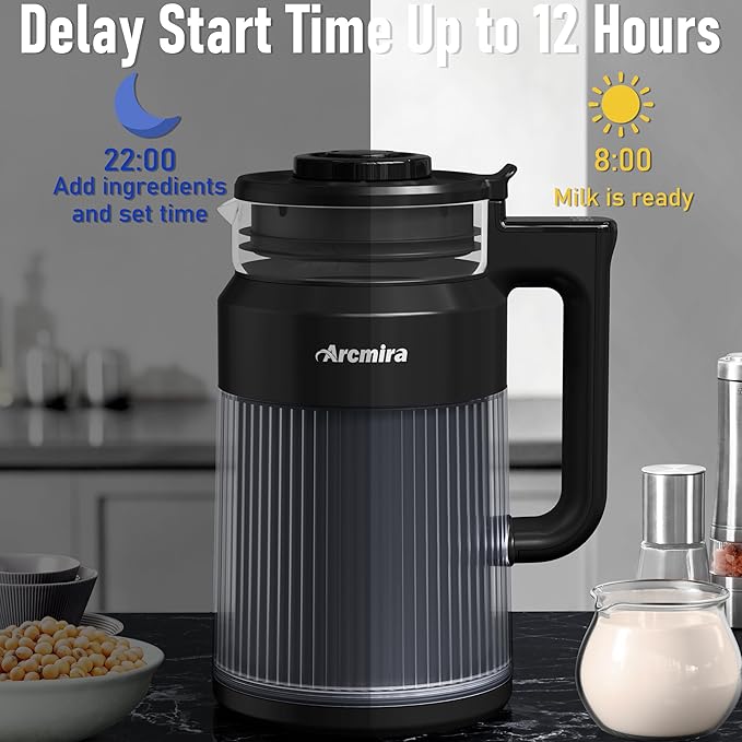 6-in-1 Nut Milk Maker 8 Blade 27oz Homemade Almond Soy Coconut Oat Plant Based Milks and Non Dairy Beverages Soy Milk Maker Machine with Delay Start/Keep Warm/Self-Cleaning/Boil Water