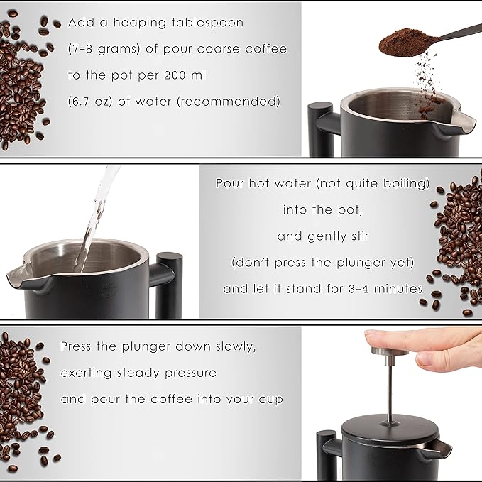 Mixpresso Black Stainless Steel French Press Coffee Maker 26 Oz 770 ml Double Wall Insulated French Press Stainless Steel Easy Clean Tea Brewer Easy Press Durable Metal Coffee Press