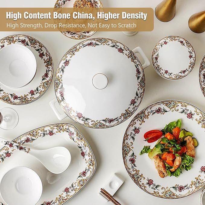 ACMLIFE Bone China Dinnerware Set and 3-Tier Serving Stand Porcelain Cupcake Stand 3-Tier Tray Stand