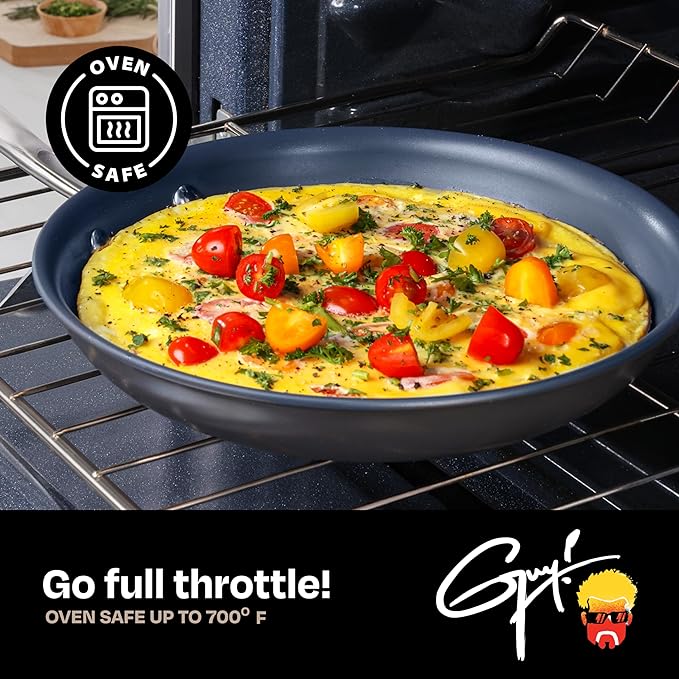 Guy Fieri's Flavortown Laser Titanium 12” Fry Pan with Lid - Non-stick Cookware Without PFAS PTFE or PFOA 3x More Durable Dishwasher Safe Oven Safe