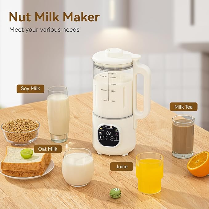 8 in 1 Nut Milk Maker Blender With 20 Bladers40oz Soy Almond Oat Coconut Plant Based and Non Dairy Beverages Automatic Soybean Machine With Delay Start/Keep Warm/Boil Water/Auto-clean