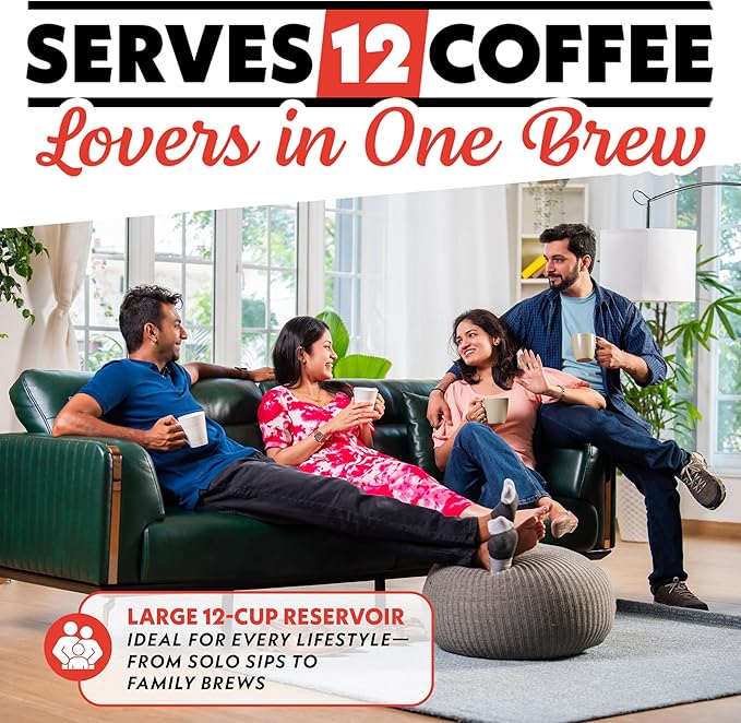 Gourmia 2-in-1 Single Serve and 12 Cup Coffee Maker - Drip Brew K-Cup Compatible Programmable Pause and Serve Removable Filter Thermal Carafe Black