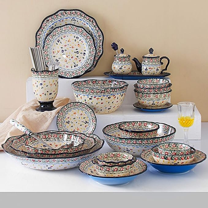 Kitchen Tableware SetCeramics Dinnerware Set Porcelain Dinner Sets of 34 Cereal Bowl and Steak Plate Set for Weddingb