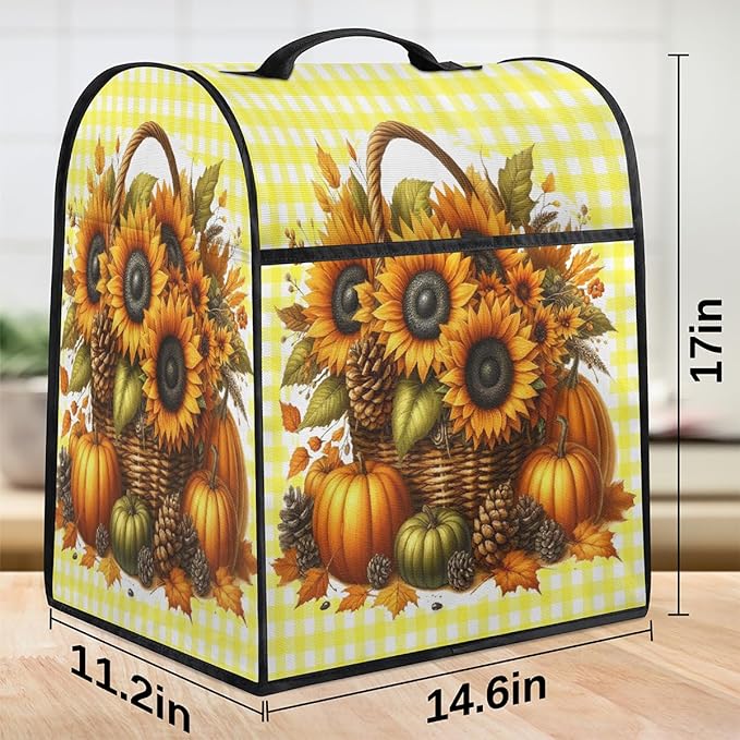 cfpolar Kitchen Aid Mixer Cover Compatible with 6-8 Quarts Pumpkin Sunflower Pinecones Stand Mixer Cover Kitchen Aid Mixers Accessories Appliance Organizer Bag Dust Covers with Zipper Pocket
