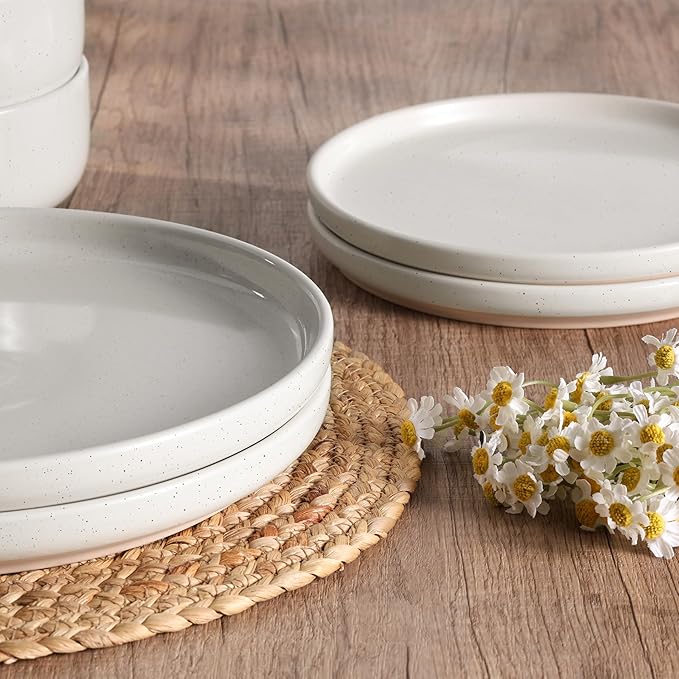 HaWare Stoneware Dinnerware Sets 12-Piece Plates and Bowls Set for 4 Dishes Set for Home Restaurant Speckled Milky White