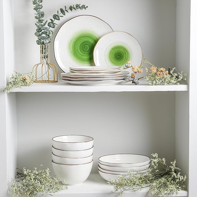 Christian Siriano Luma 16-Piece Dinnerware Set Porcelain Green