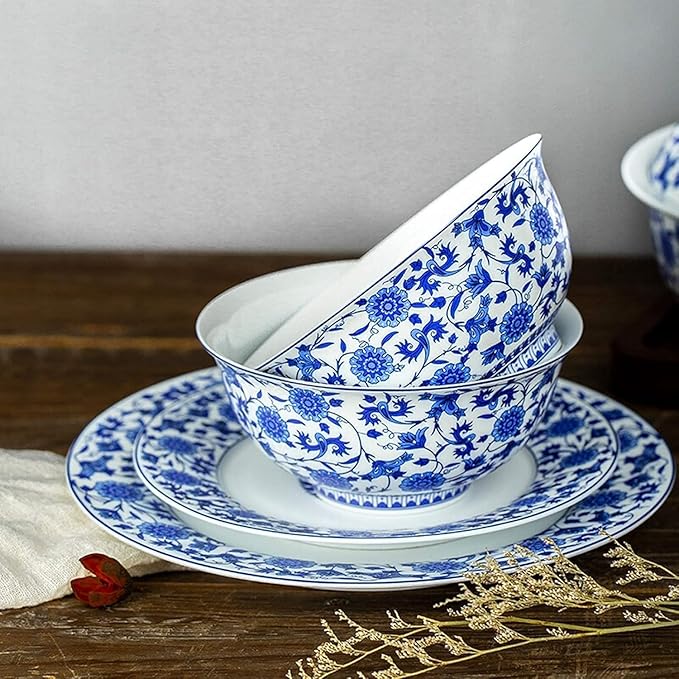 Dinnerware Set Plates and Bowls Sets 26 Pieces Blue And White Porcelain Dinnerware Set | Box Steak Plate Cereal Bowl And Soup Bowl For Wedding