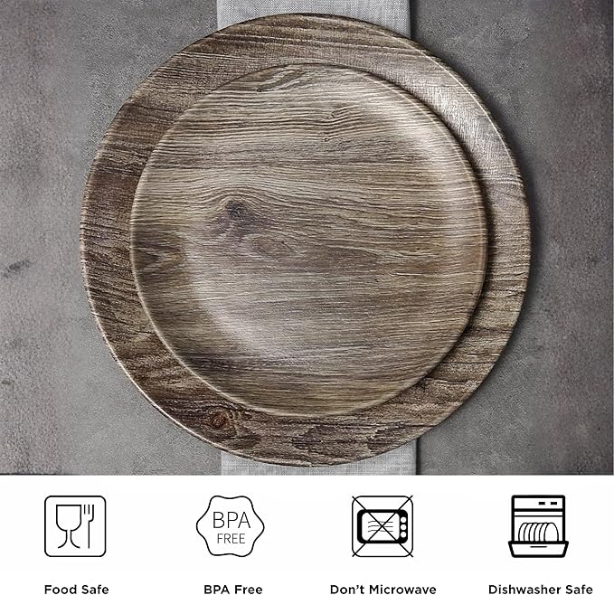 TP 18-Piece Dinnerware Set Melamine Dishes Set with Bowls and Plates Service for 6 Non-breakable Lightweight Dining Tableware Grayish-brown Wood Grain