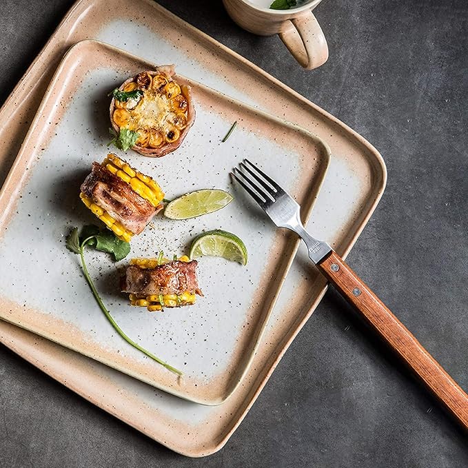 Dinner SetPorcelain Dinnerware Sets Cereals Bowls and Square Steak Plates Sets22 Pieces Sesame Glaze Craft Ceramics Dinner Combination Set