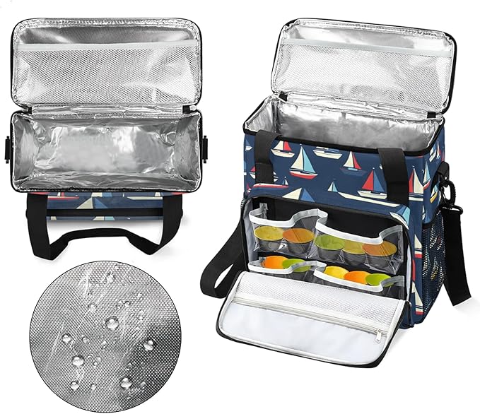 Ocean Sailboat Travel Coffee Maker Carrying Bag Large Organizer Storage Tote Bag Insulated Reusable Cooler Grocery Bags