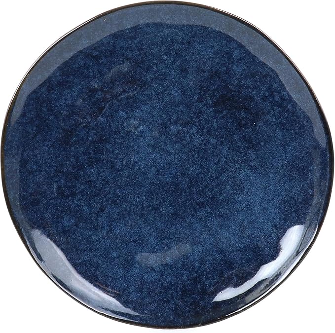 12 Piece Stoneware Dinnerware Set – Ombre Color Rim Plates and Bowls Microwave &amp Dishwasher Safe Dinner Set for 4 (Blue)