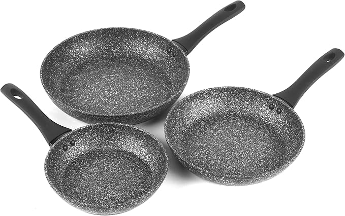 Salter COMBO-8207A Megastone Non-Stick Frying Pan Set 3 Piece Pan Set 20/24/28 cm Forged Aluminium Cookware Dishwasher &amp Metal Utensil Safe Use Little or No Oil for Healthier Meals PFOA-Free