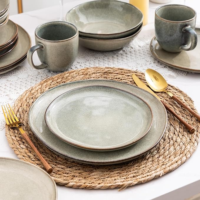 AmorArc Ceramic Dinnerware SetsHandmade Reactive Glaze Stoneware Plates and Bowls SetsHighly Scratch Resistant | Dishwasher &amp Microwave Safe Dishes SetService for 8 (24pc)