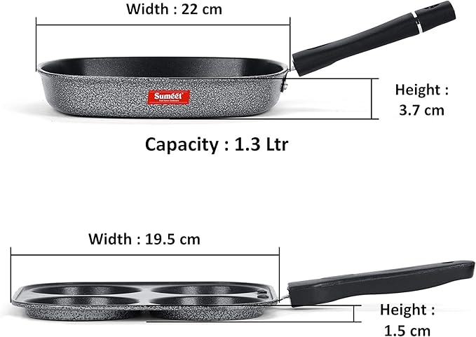 Sumeet NonStick Lacag Cookware Set (Grill Pan-22cm Dia + Mini Multi Snack Maker - 4 Cavity -19.5cm)