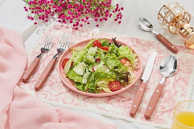 ANNOVA Silverware Set Retro/Rivet Colorful Stainless Steel Tableware Kitchen Flatware Set Utensils Includes Dinner Knives Forks Spoons Salad Forks &amp Dessert Spoons (Brown 20 Pieces)