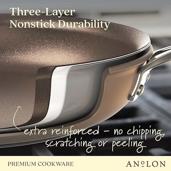 Anolon Ascend Hard Anodized Nonstick Frying Pan/Skillet - Good for All Stovetops (Gas Glass Top Electric &amp Induction) Dishwasher &amp Oven Safe with Stainless Steel Handle 12 Inch - Bronze