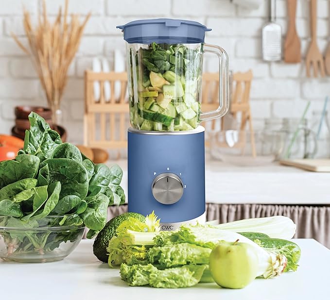 COOK WITH COLOR 300 Watt Blender: Powerful 2-Speed Control with Pulse 4-Tip Stainless Steel Blades 25oz (750ml) Jar and Skid-Resistant Feet Navy