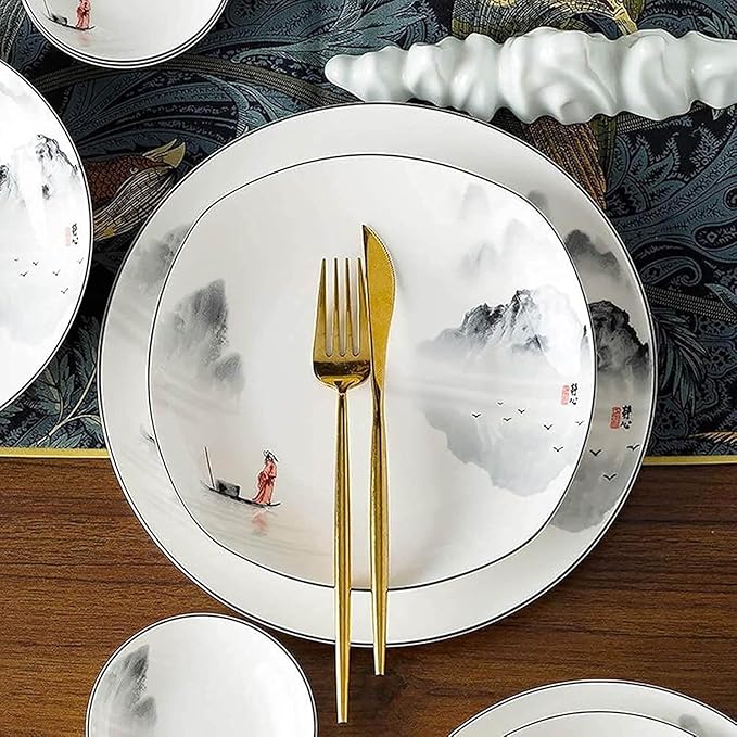 60-Piece Plates and Bowls Sets Scratch Resistant Dish Set Ceramic Kitchen Dinnerware Set Dishwasher &amp Microwave Safe Bowl and Plate Set Reusable Easy to Clean Tableware Set Service for 12