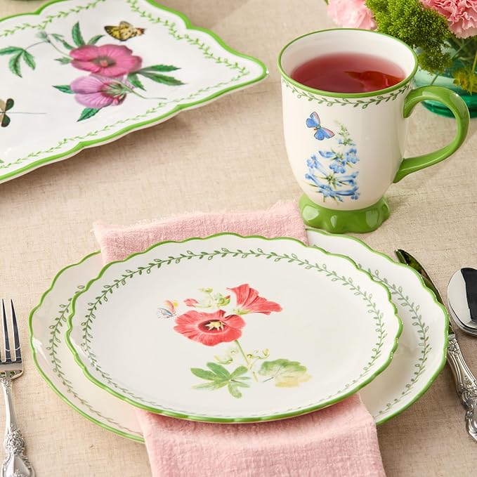 Mirabella 16-Piece Ceramic DINNERWARE SET SERVICE for FOUR with Artistic Floral Dinner Plates Salad Plates Mugs and Ice Cream Bowls Vibrant European-Inspired Tableware for Everyday Meals