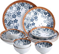12-Piece Cherry Blossom Dinnerware Set Japanese Sakura Porcelain Plates &amp Bowls Service for 4 Microwave and Dishwasher Safe