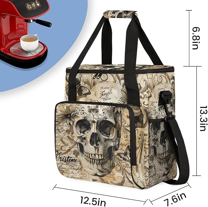 Skull Gothic Travel Coffee Maker Carrying Bag Large Organizer Storage Tote Bag Insulated Reusable Cooler Grocery Bags