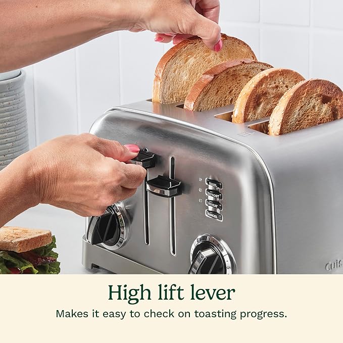 Cuisinart 4 Slice Compact Stainless Steel Toaster with Extra-Wide Slots for Bread French Toast Bagels &amp Pastries Defrost &amp Reheat Functions CPT-180P1 Brushed Stainless Removable Crumb Tr