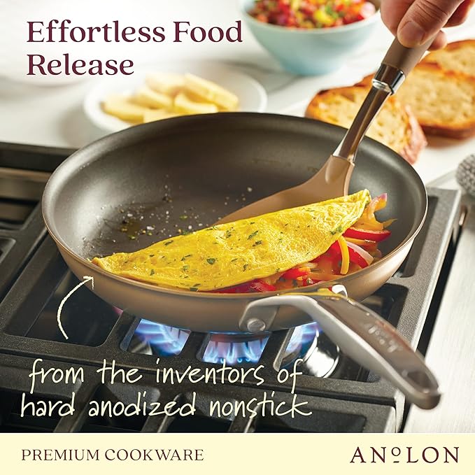 Anolon Ascend Hard Anodized Nonstick Frying Pan/Skillet - Good for All Stovetops (Gas Glass Top Electric &amp Induction) Dishwasher &amp Oven Safe with Stainless Steel Handle10 Inch - Bronze