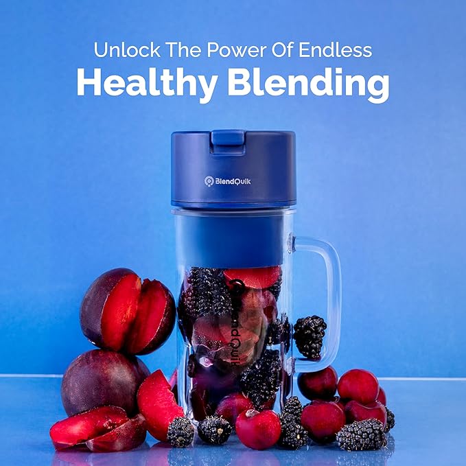 Personal Portable Blender For Shakes &amp Smoothies Leakproof &amp Stylish Portable Mason Jar Shaker Rechargeable Mini Blender with 10-Blade Blending System 14oz Dark Blue